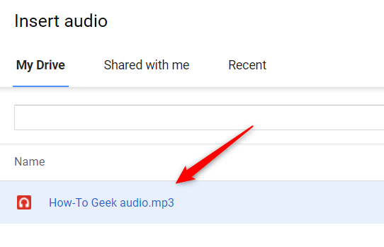 Select the audio to upload.