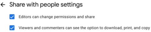 Check or uncheck permission settings