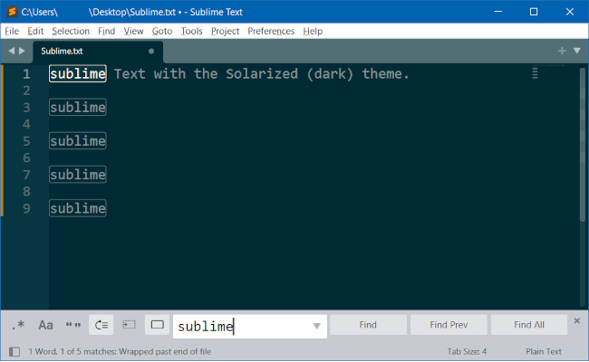 A Sublime Text window showing the Find word feature.