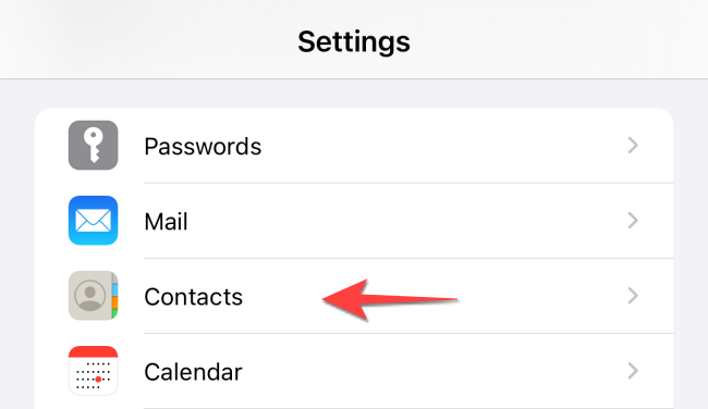In "Settings." tap on "Contacts."