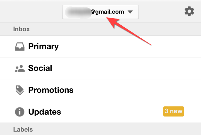 Tap the Gmail account menu drop-down at the top of the screen.