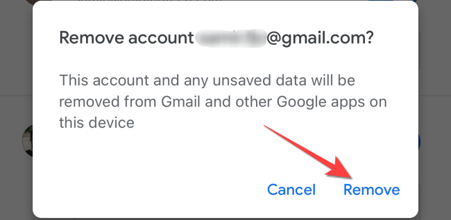 Tap "Remove" to confirm to delete the Gmail account.
