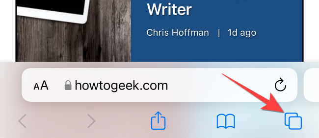 Tap the "Pages" button (Cascading squares) in the bottom-left corner of Safari.
