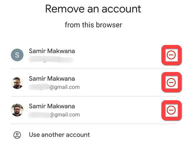 Tap the red circular button to remove the Gmail account.