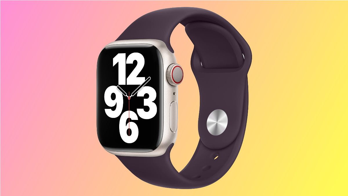 Apple Watch Sport Band on yellow and pink background