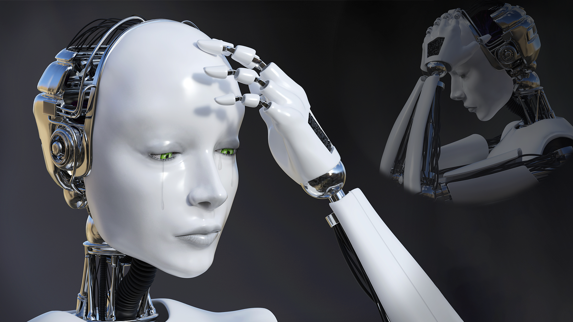 A dramatic android crying.