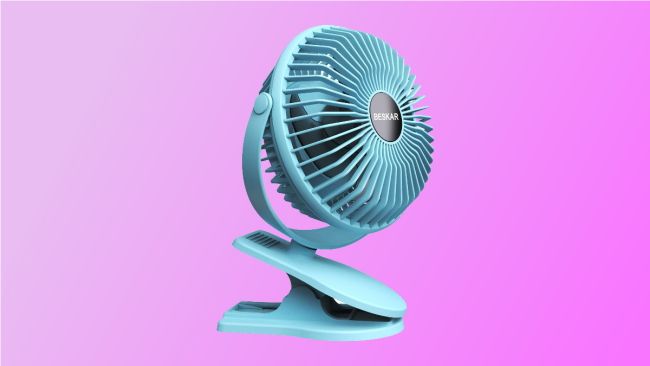 light blue beskar fan on pink background