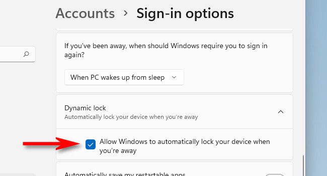 In Settings, check the box beside "Allow Windows to automatically lock your device when you're away."
