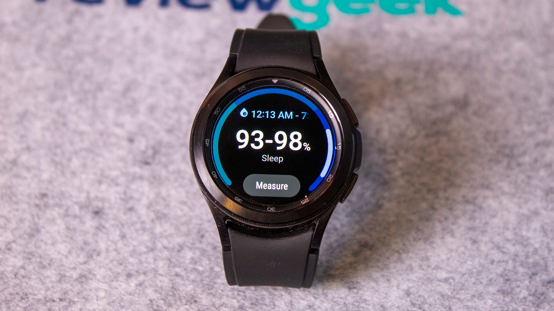 A closeup of a Samsung Galaxy Watch 4 with sleep data.