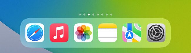 The iPad Dock with no App Library icon.