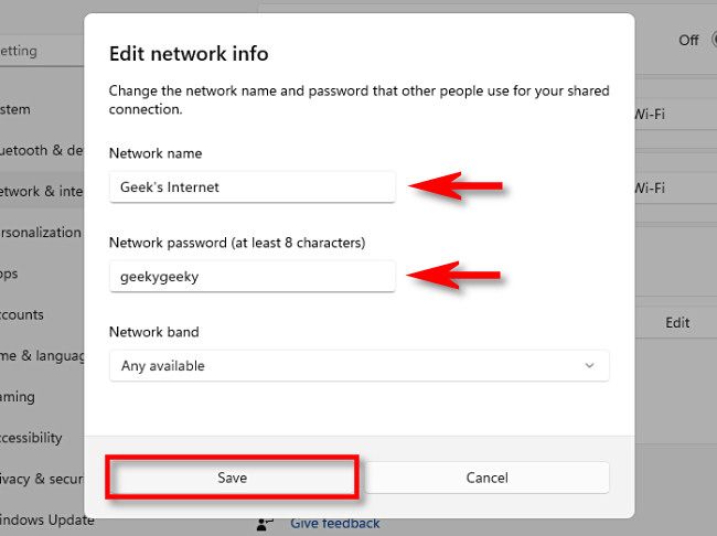 Edit your mobile hotspot network settings and click "Save."