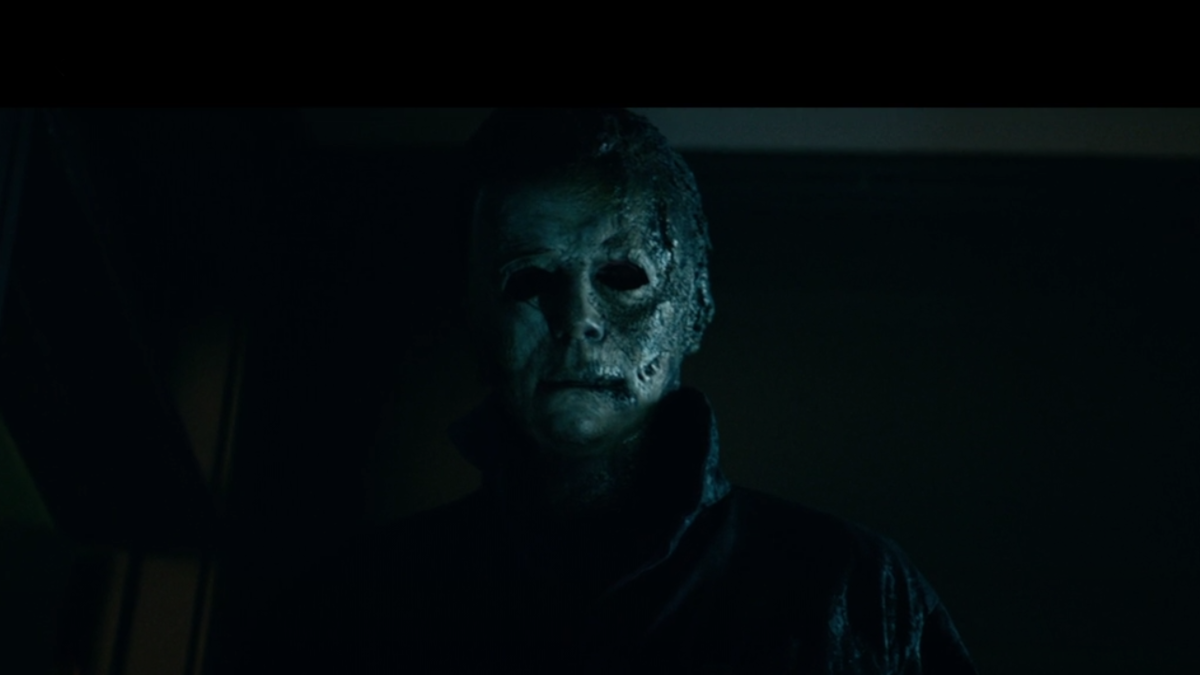 Michael Myers character in a still from the movie Halloween Kills.