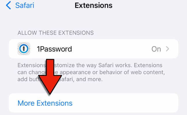More Extensions shows some, but not all available extensions in the App Store