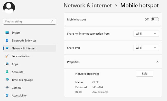 An overview of Windows 11's mobile hotspot options.