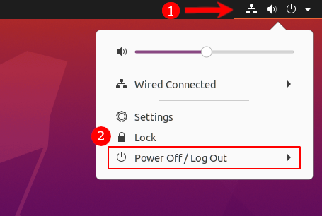 Click the taskbar, followed by "Power Off / Log Out."
