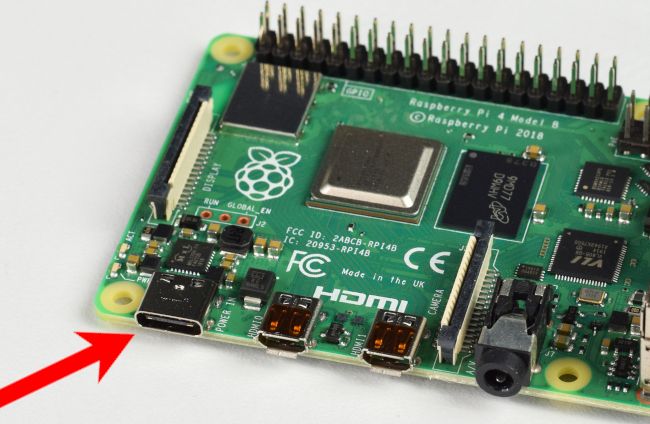 Connect the USB cord to the power port on your Raspberry Pi