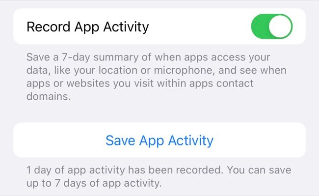 Enable Record App Activity in iOS 15