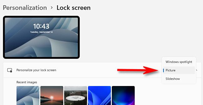 Select an option from the "Personalize Your Lock Screen" drop-down menu.