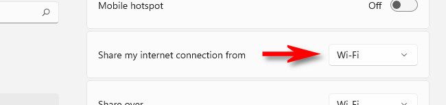 Click the drop-down menu labeled "Share my internet connection from."