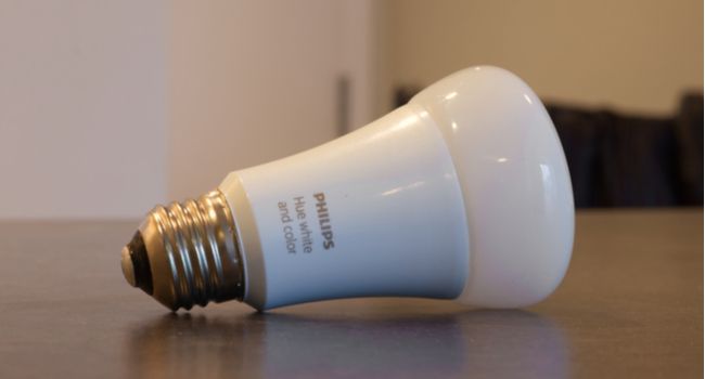 Philips Hue light bulb on table