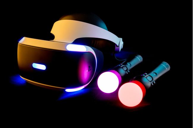 A PSVR headset with Move controllers.