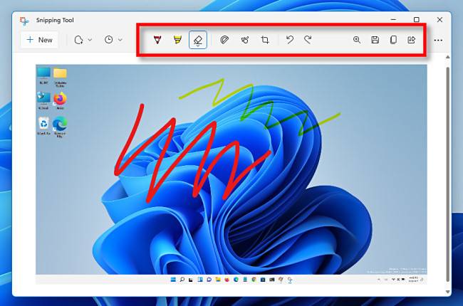 The Windows 11's Snipping Tool toolbar.