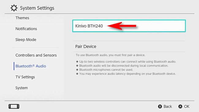 Once connected, you'll see the paired device listed on the "Bluetooth Audio" screen in System Settings.
