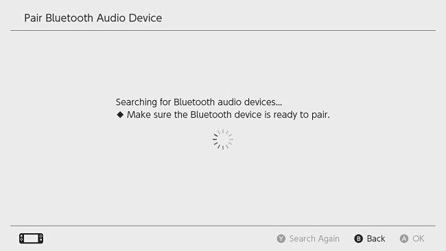 The Switch "Searching for Bluetooth audio devices" screen.