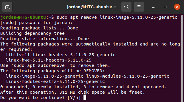 Remove installed kernels using apt in Ubuntu
