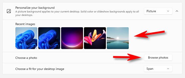 With the "Picture" option, choose a recent image or browse for one.