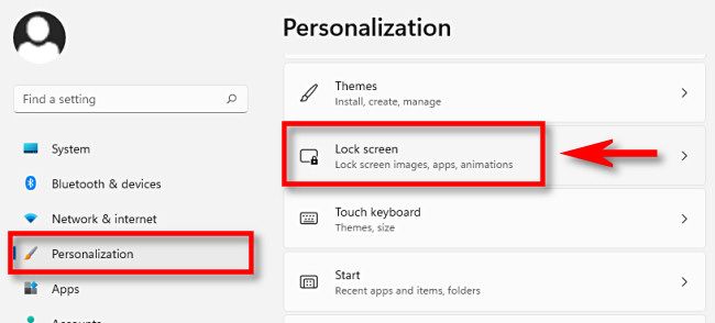 In Windows Settings, click "Personalization," then select "Lock Screen."