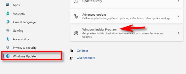 In Windows Settings, click "Windows Update," then select "Windows Insider Program."
