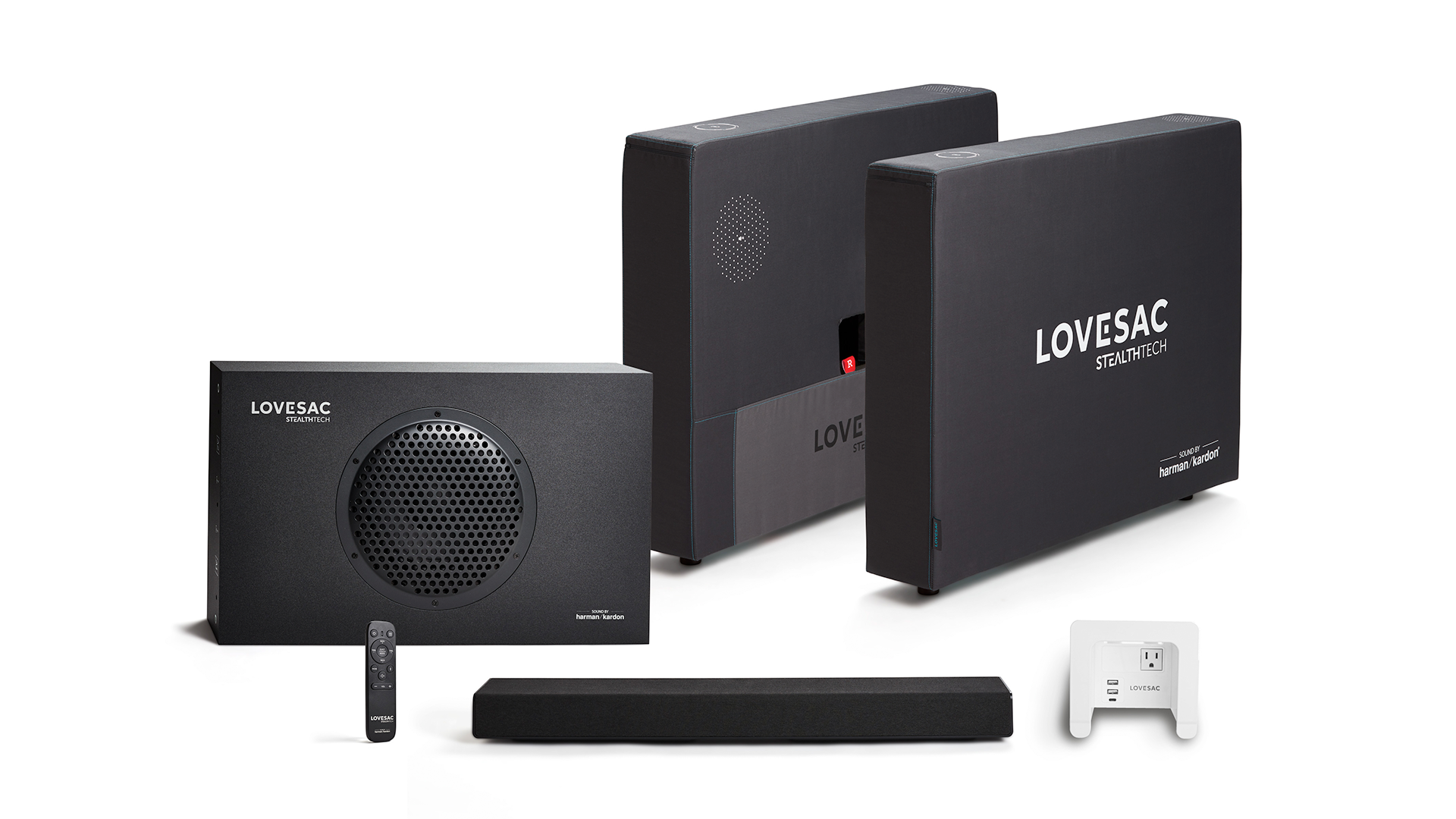 The Lovesac Stealth speaker set. 