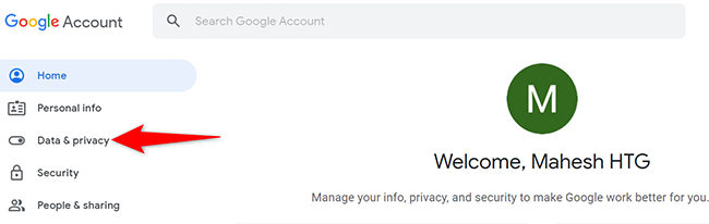 Click "Data & Privacy" on the Google Account site.