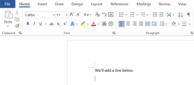 Click where you want to add a line in your Word document.