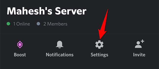 Select "Settings" on the server page.
