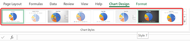 Select a pie chart style from "Chart Styles" in Excel.