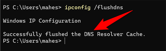 DNS cache cleared with Windows Terminal.