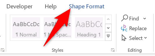 Click the "Shape Format" tab in Word.