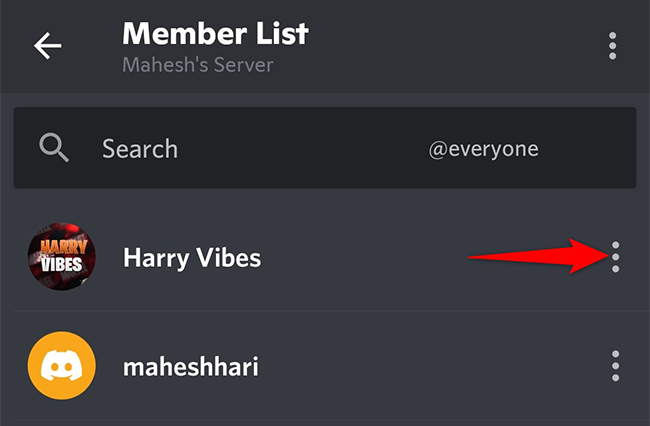 Tap the three dots next to a user on the &quot;Member List&quot; page.