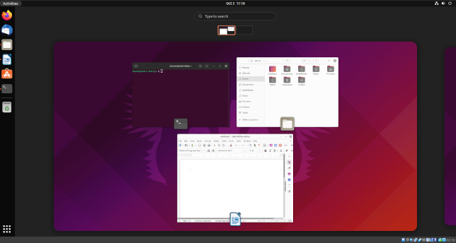 GNOME 40 activity view in Ubuntu 21.10