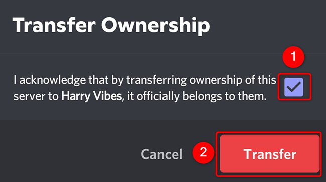 Tap "Transfer" in the "Transfer Ownership" box.