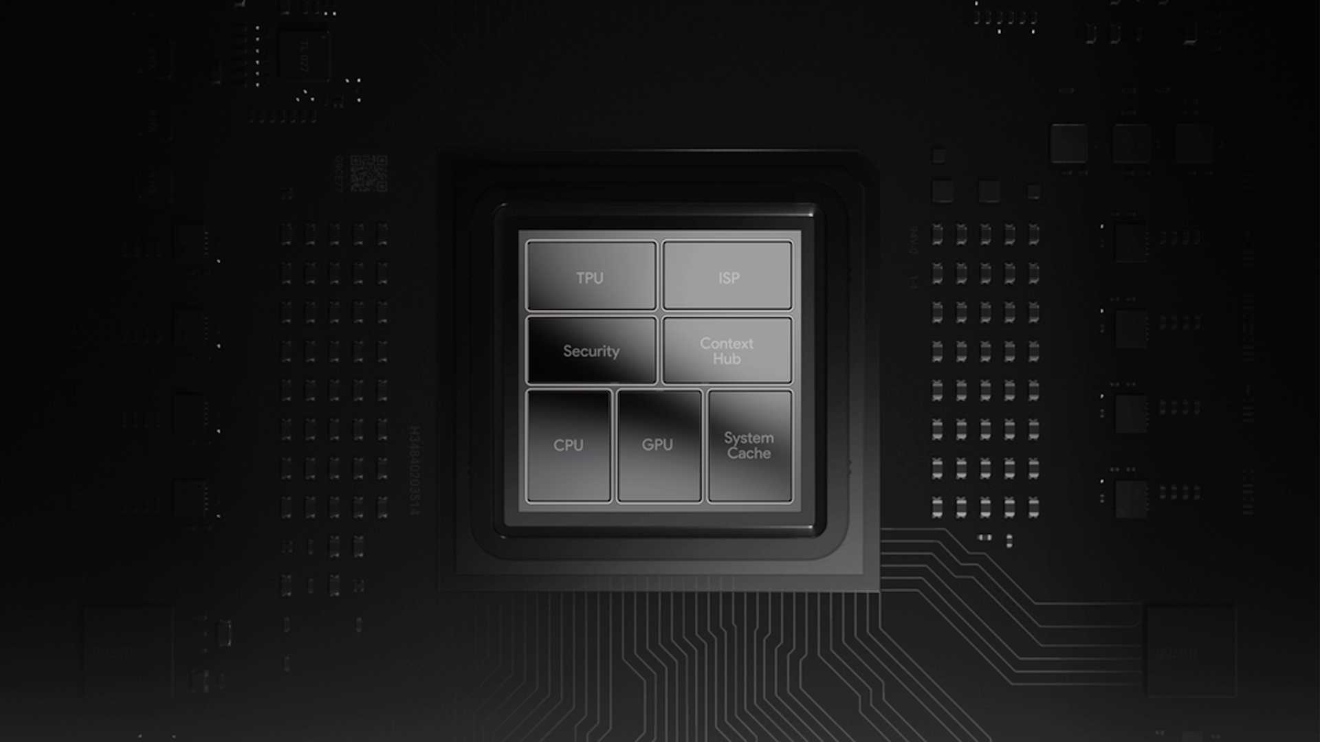 The Tensor chip labeled to show its architecture layout.