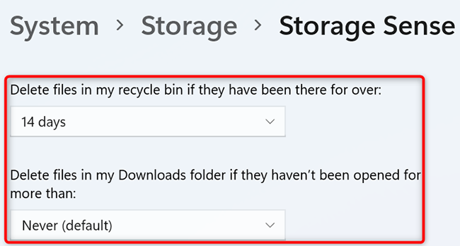 Configure the Storage Sense feature.