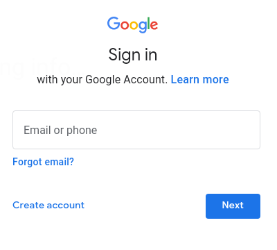 The Google Play user name screen