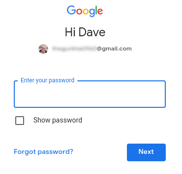 The Google Play password screen
