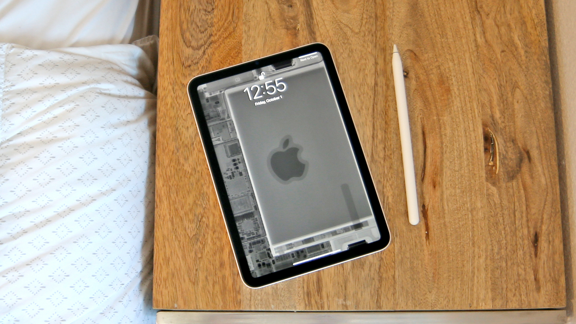 The iPad Mini 6 with iFixit's X-ray wallpaper.