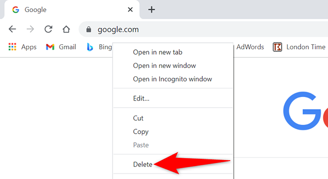 Right-click a bookmark and select "Delete" in Chrome.
