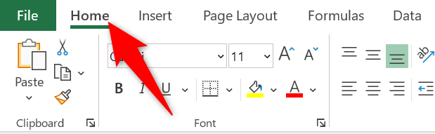 Click the "Home" tab in Excel.