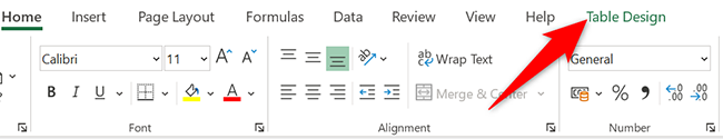 Click the "Table Design" tab in Excel.